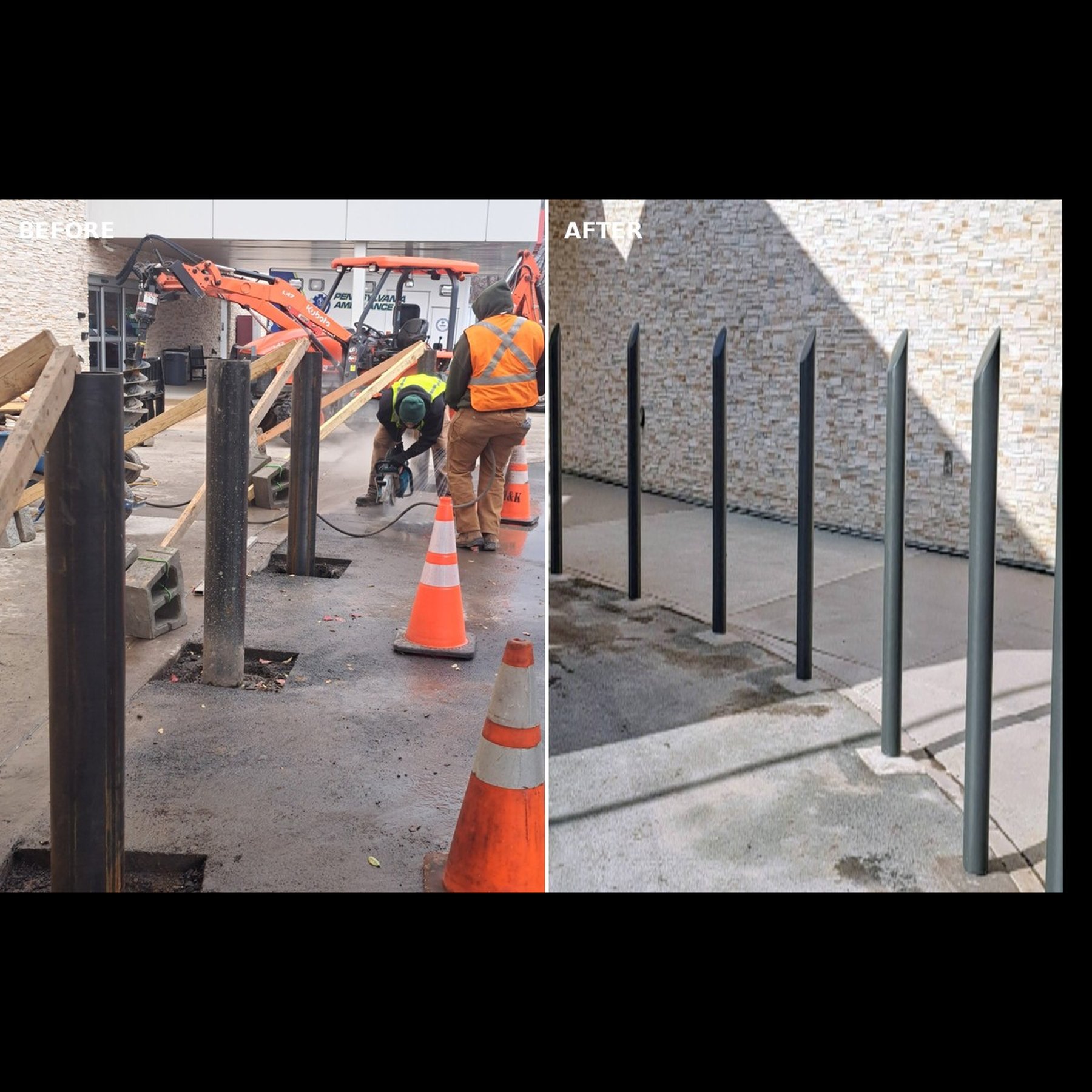 Commercial Bollard Installation Before and After